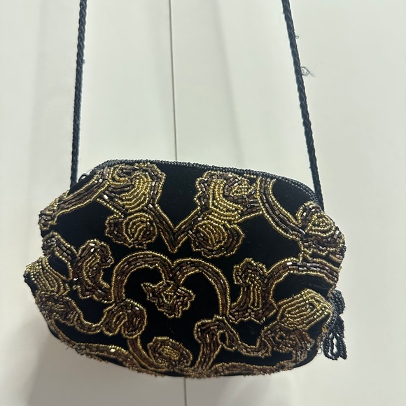 Magid Vintage Hand-Beaded Velvet Evening Bag – Black & Gold ✨ - Picture 3 of 5